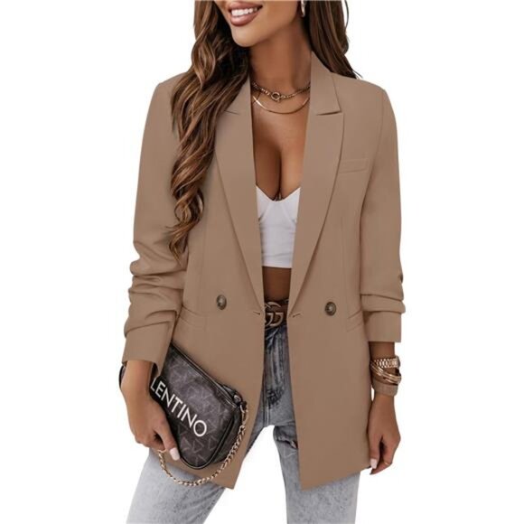 Women Casual Blazer Jacket Fashion Khaki - Picture 1 of 4